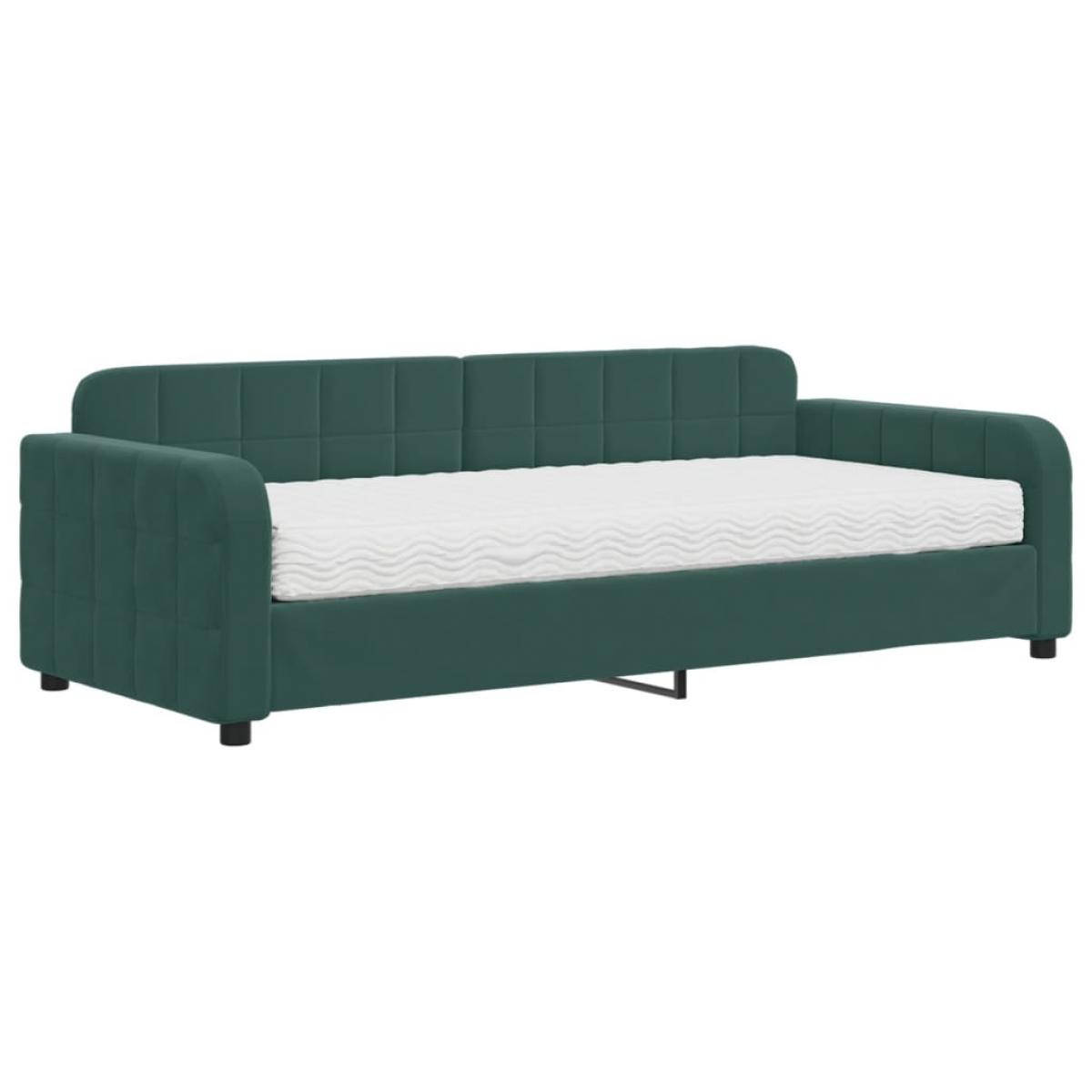 Sofá cama con colchón terciopelo verde oscuro 90x200 cm