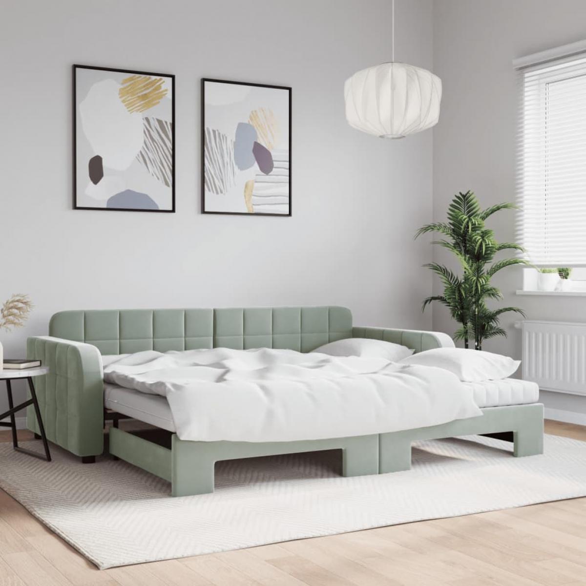 Sofá cama nido con colchón terciopelo gris claro 90x200 cm