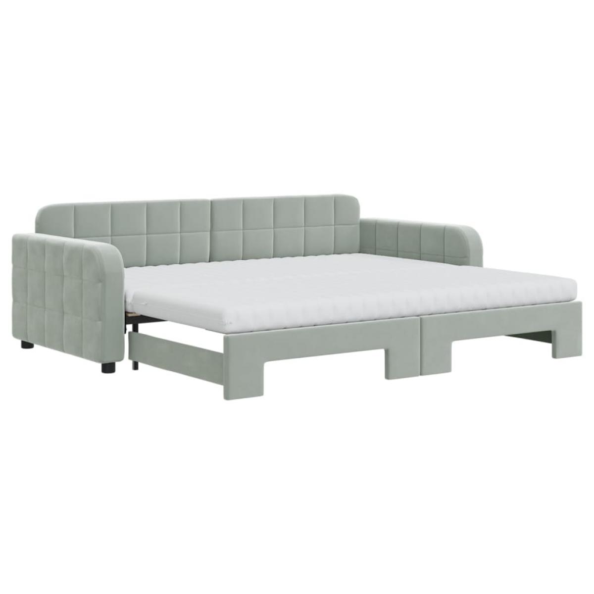 Sofá cama nido con colchón terciopelo gris claro 90x200 cm