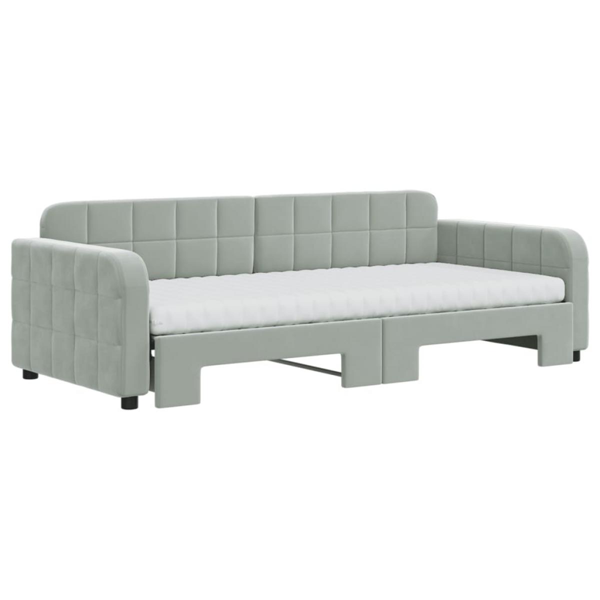 Sofá cama nido con colchón terciopelo gris claro 90x200 cm