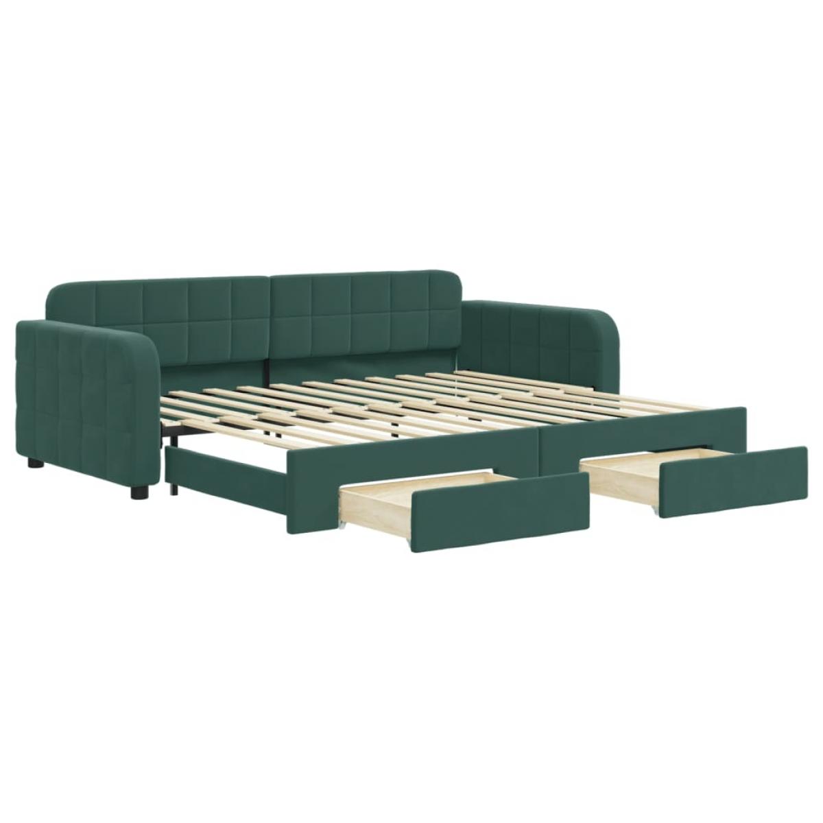 Sofá cama nido con cajones terciopelo verde oscuro 90x200 cm