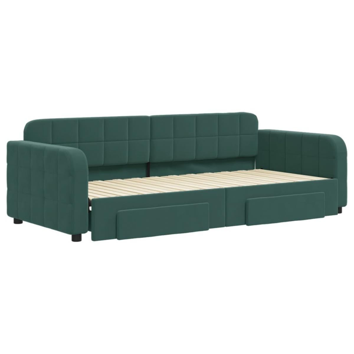 Sofá cama nido con cajones terciopelo verde oscuro 90x200 cm