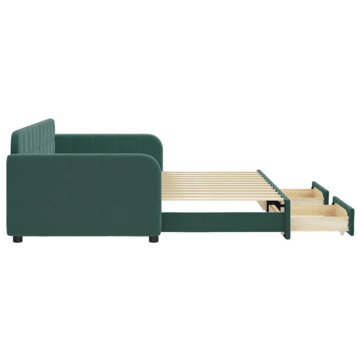 Sofá cama nido con cajones terciopelo verde oscuro 90x200 cm