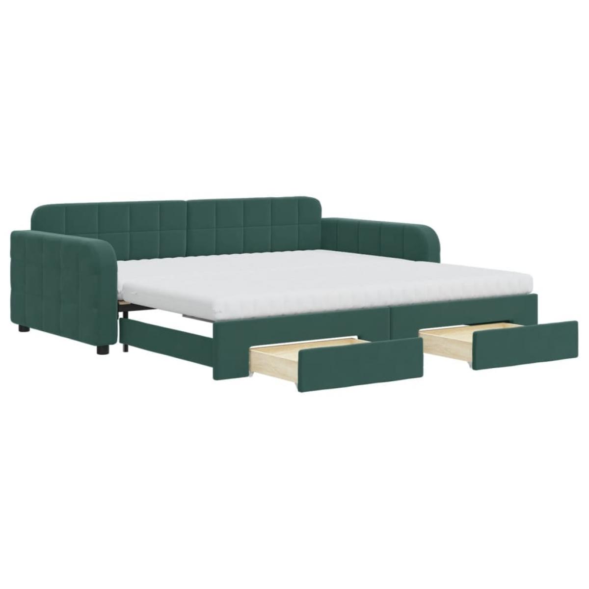 Sofá cama nido con cajones terciopelo verde oscuro 100x200 cm