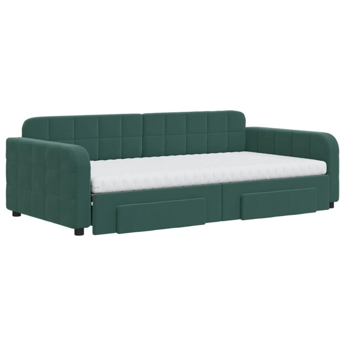 Sofá cama nido con cajones terciopelo verde oscuro 100x200 cm