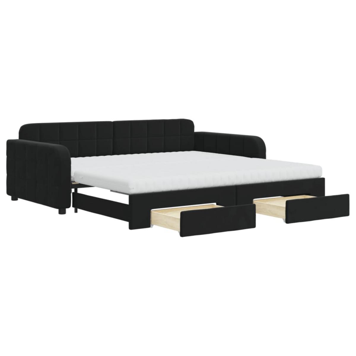 Sofá cama nido con cajones terciopelo negro 100x200 cm