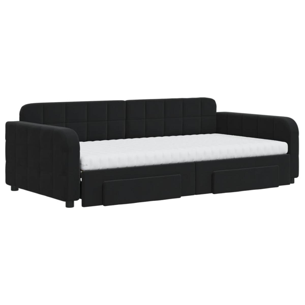 Sofá cama nido con cajones terciopelo negro 100x200 cm