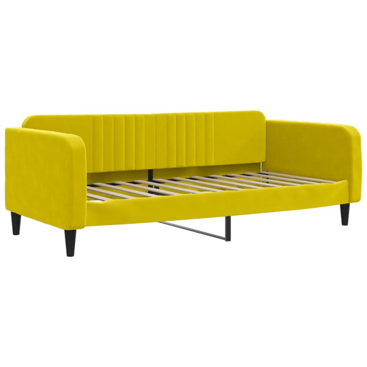 Sofá cama con colchón terciopelo amarillo 90x200 cm