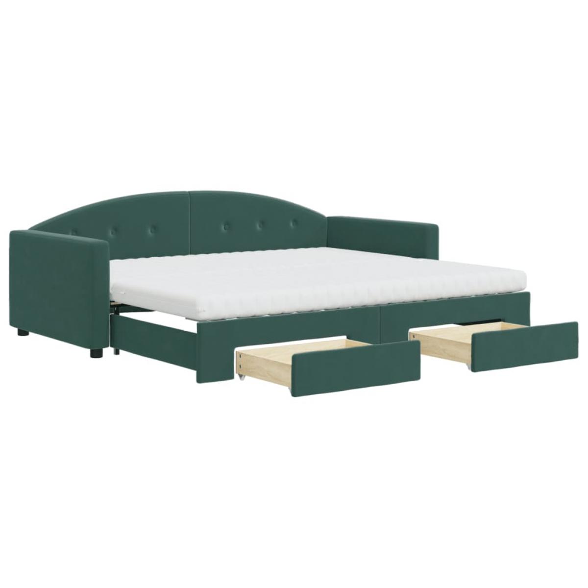 Sofá cama nido con cajones terciopelo verde oscuro 90x200 cm