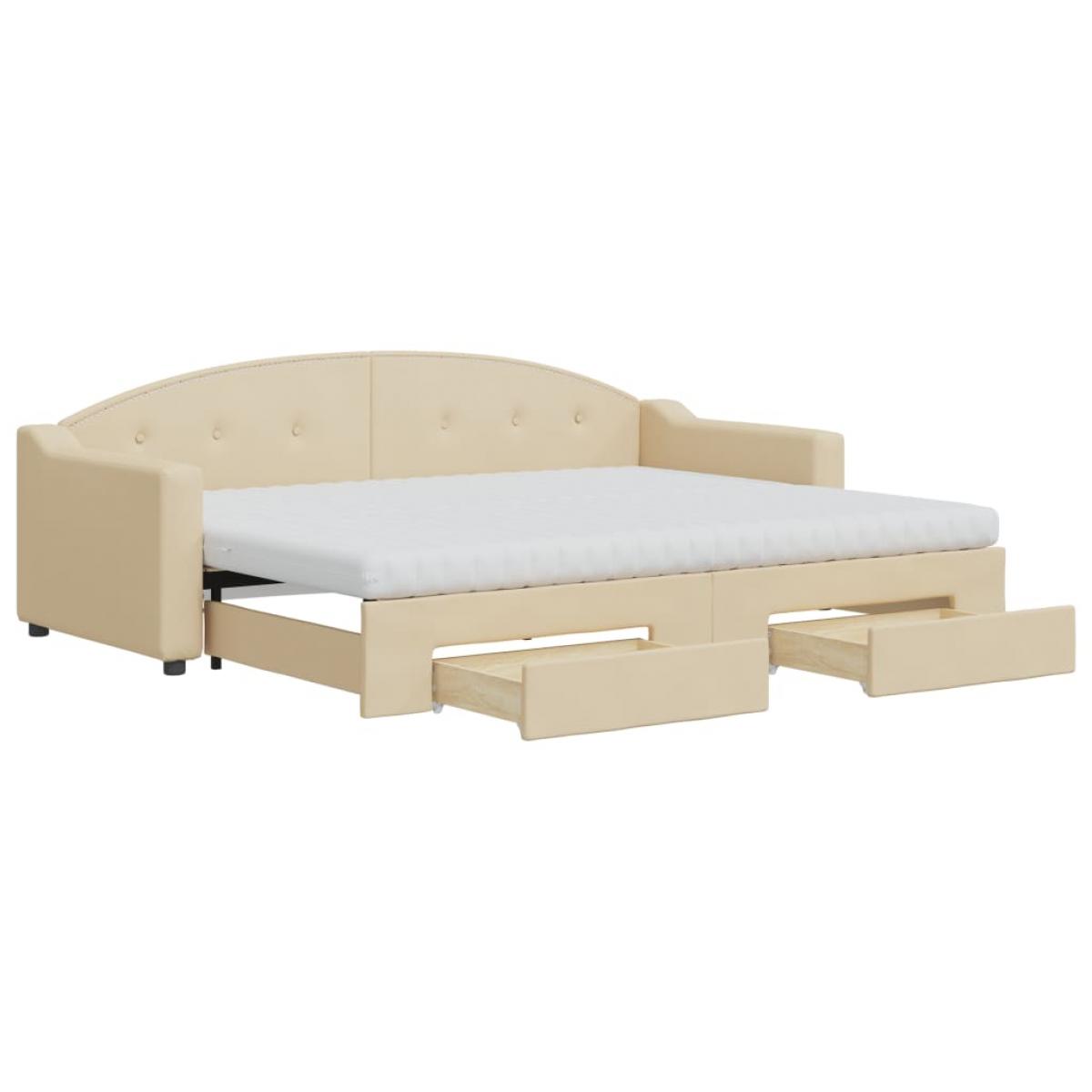 Sofá cama nido con cajones tela color crema 80x200 cm