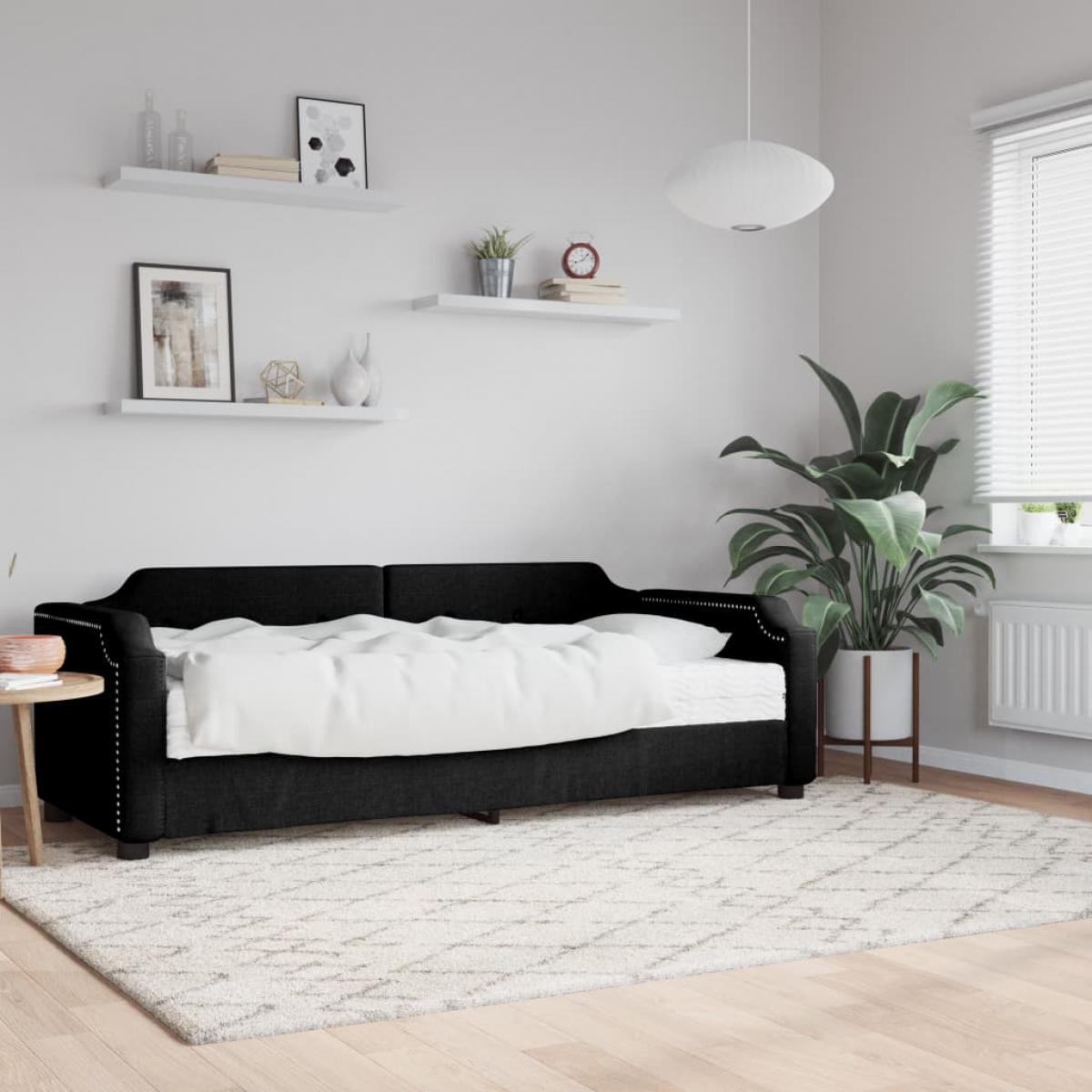 Sofá cama con colchón tela negro 80x200 cm