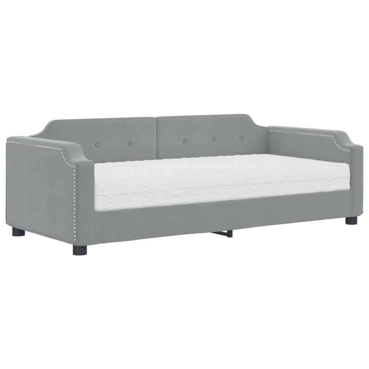 Sofá cama con colchón tela gris claro 90x190 cm