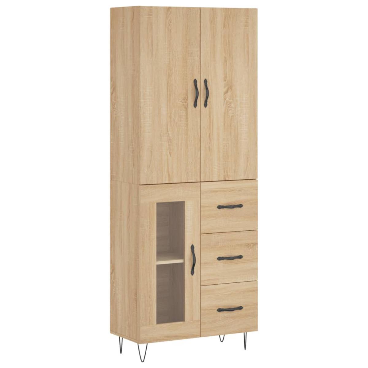 Aparador alto madera contrachapada color roble 69,5x34x180 cm