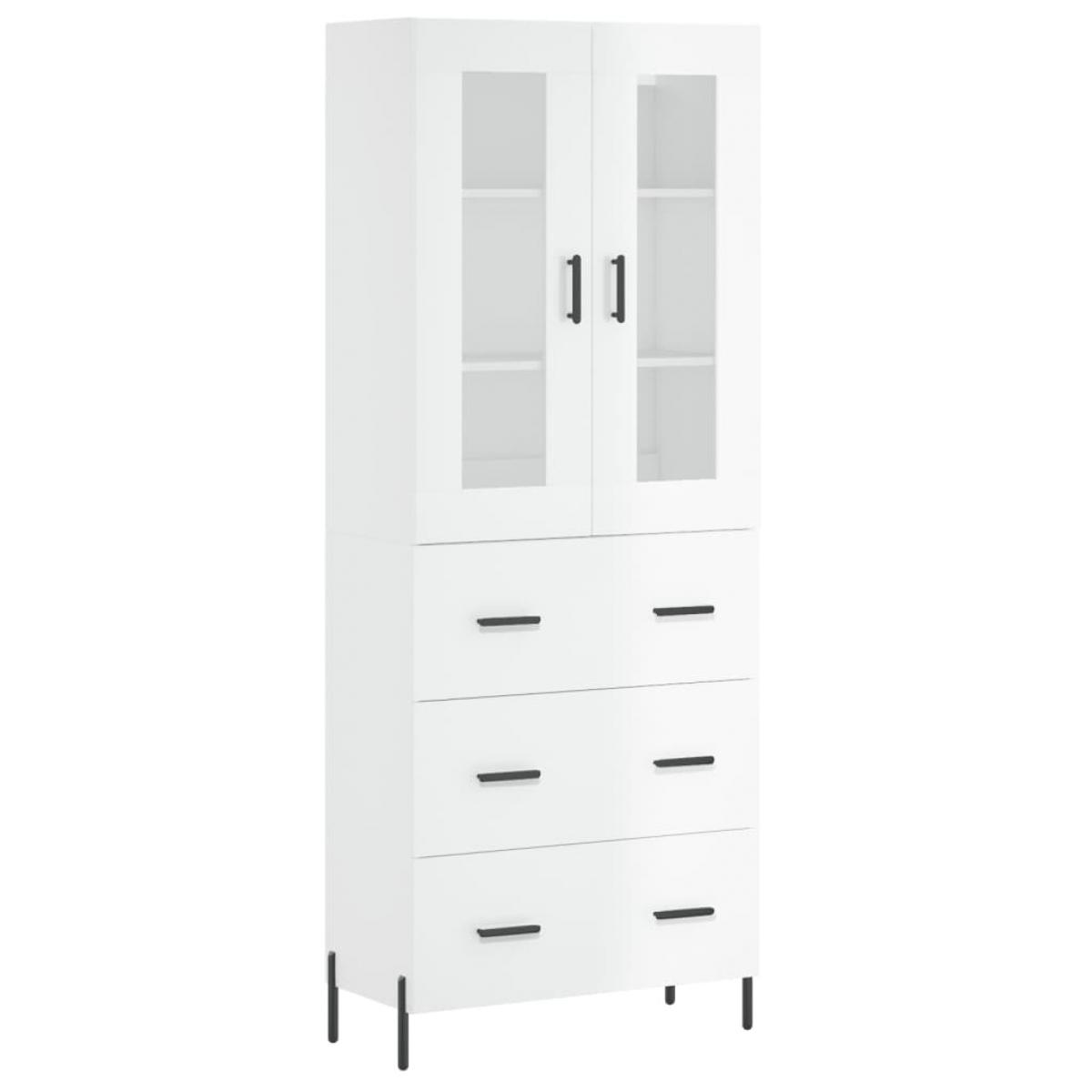Aparador alto madera contrachapada blanco brillo 69,5x34x180 cm