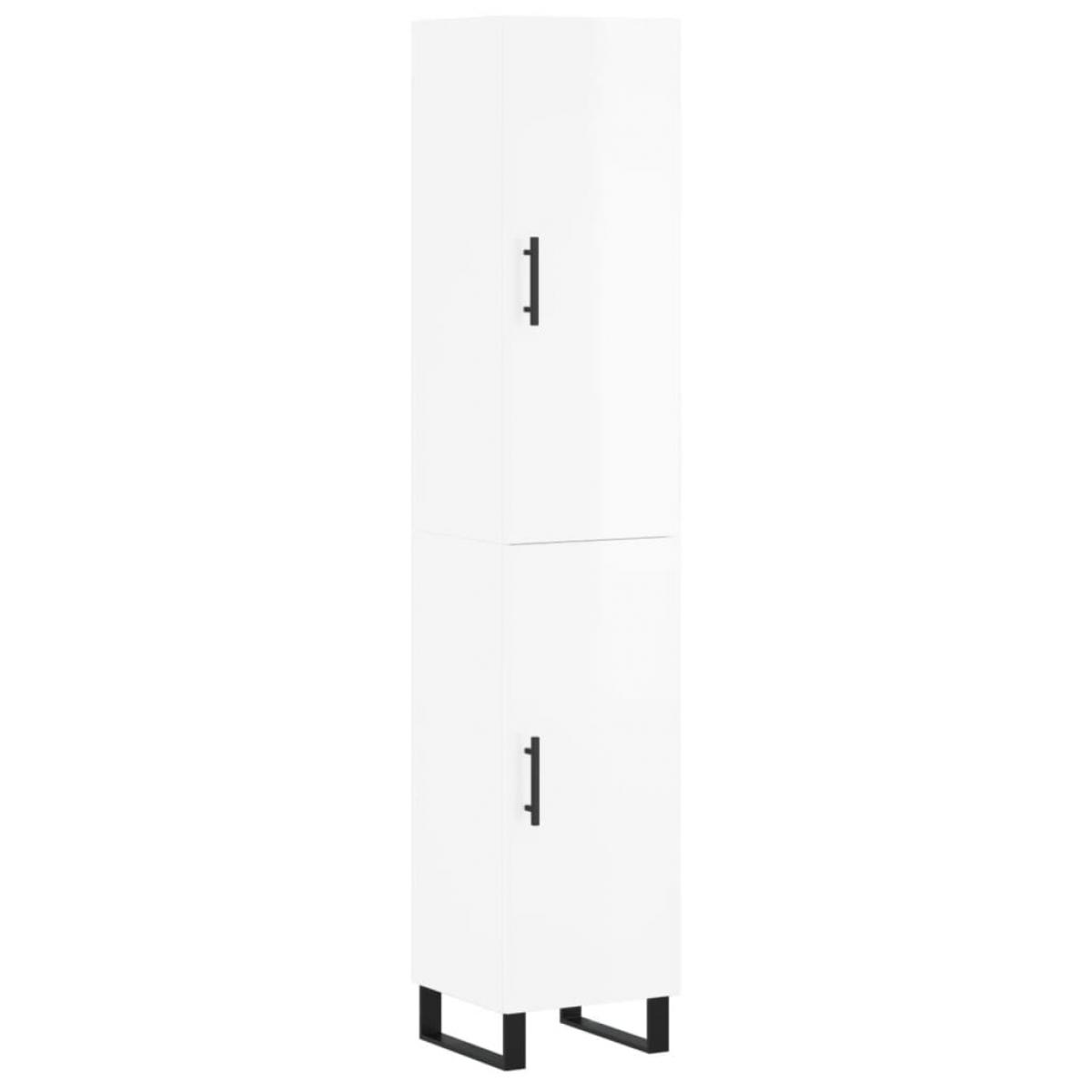 Aparador alto madera contrachapada blanco brillo 34,5x34x180 cm