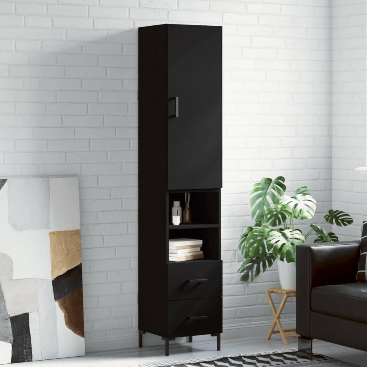 Aparador de madera contrachapada negro 34,5x34x180 cm