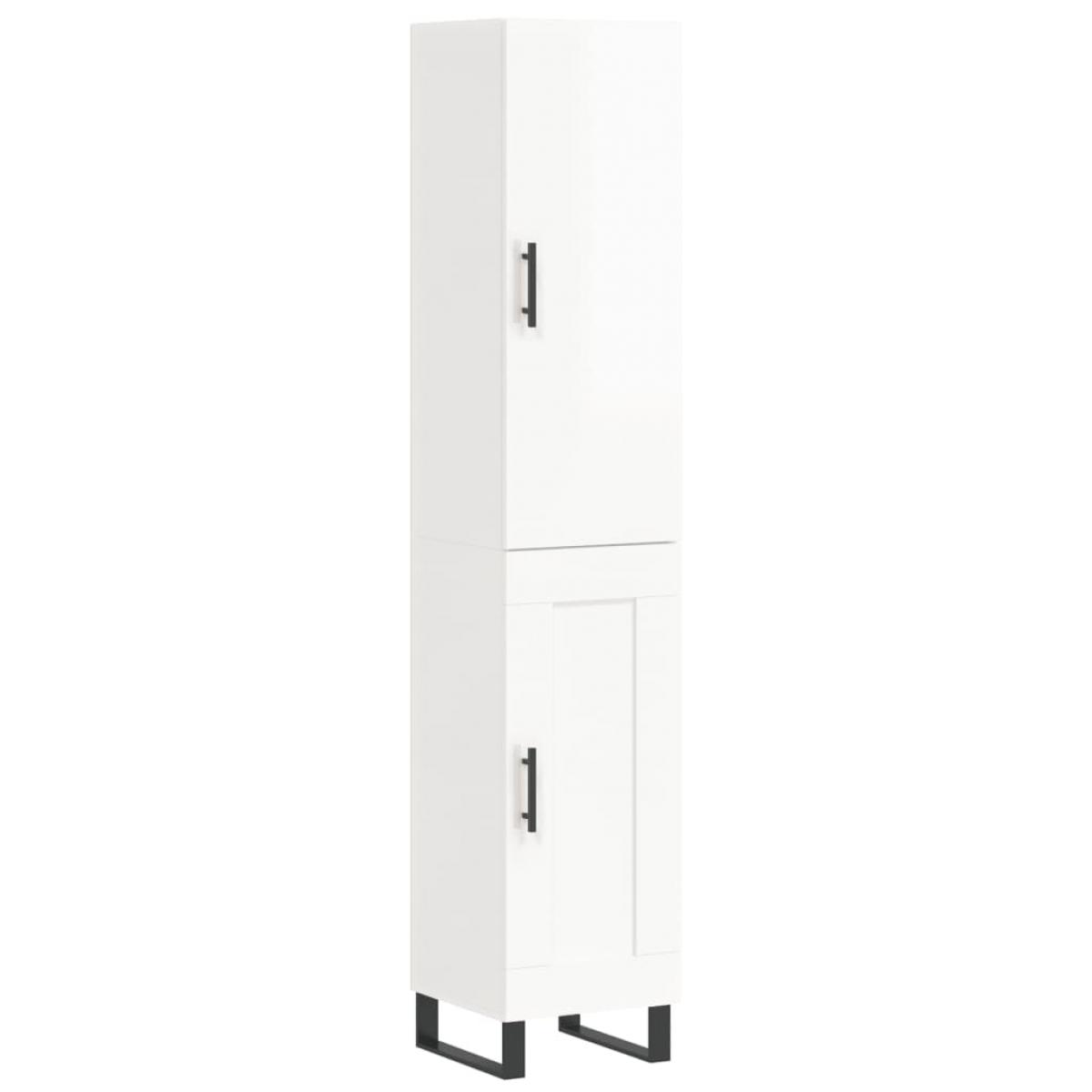 Aparador alto madera contrachapada blanco brillo 34,5x34x180 cm
