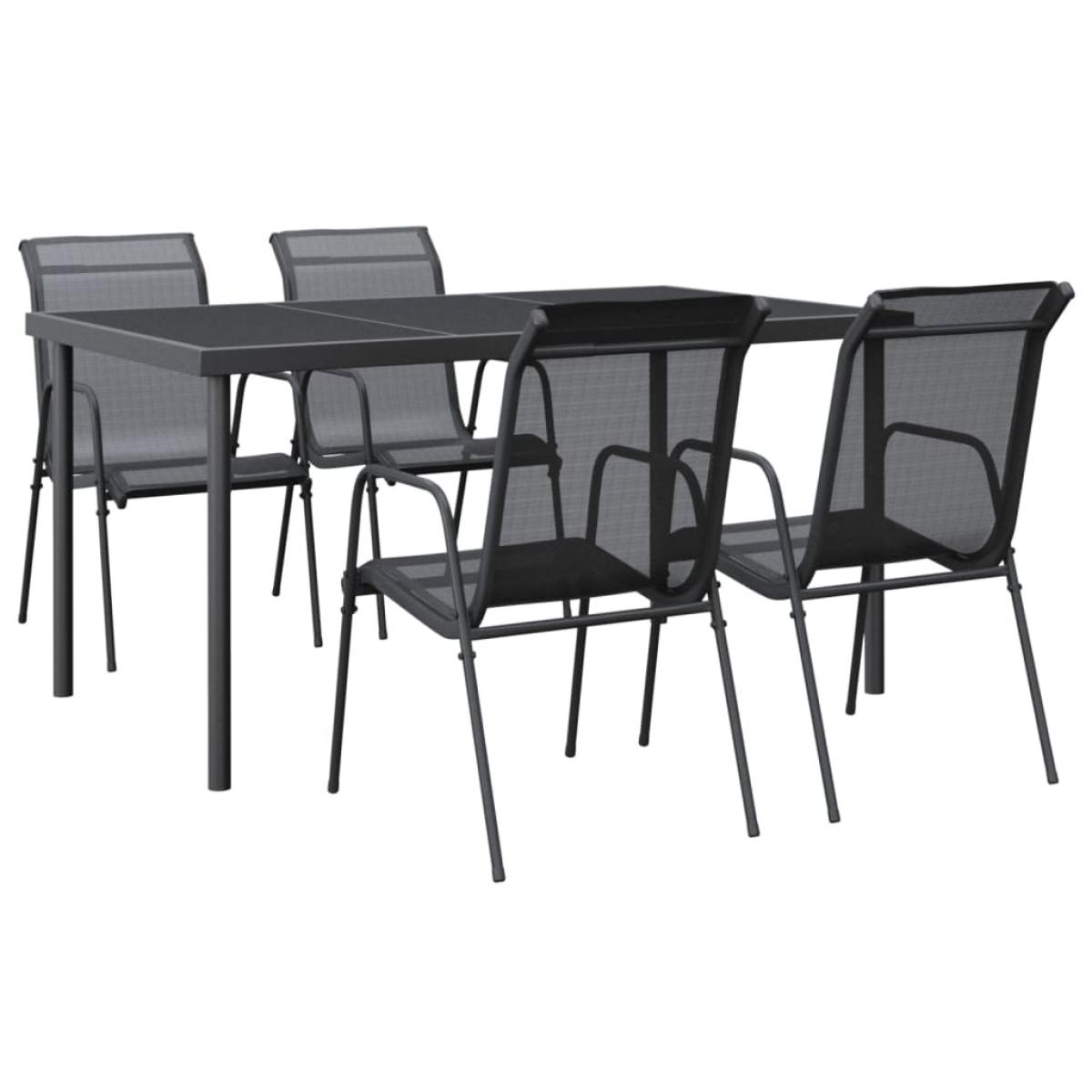 Juego de comedor para jardín 5 piezas acero y textilene negro