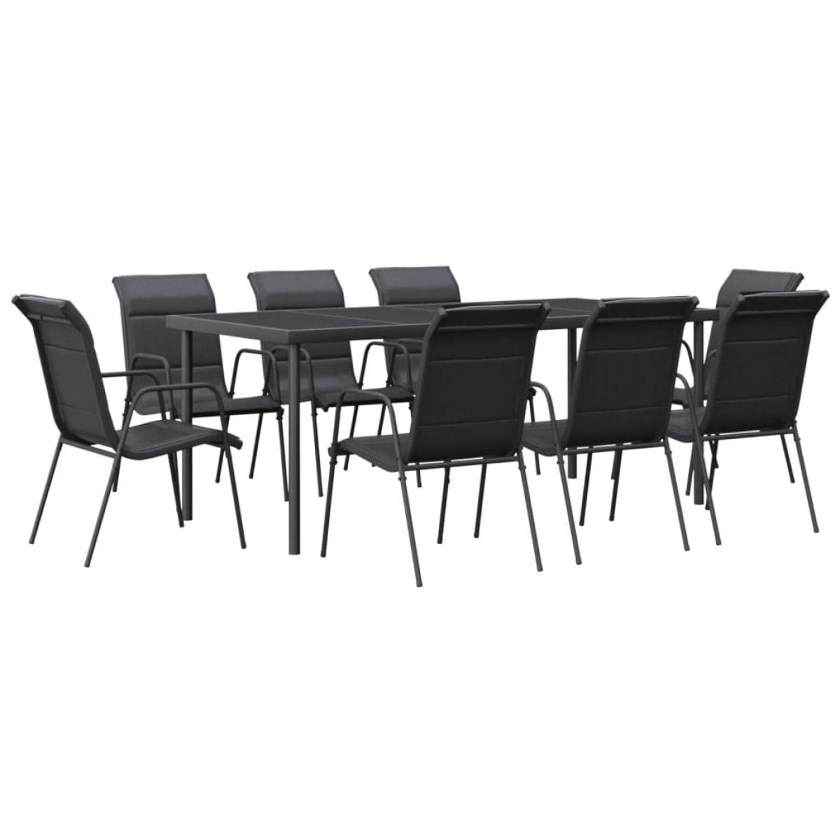 Juego de comedor para jardín 9 piezas acero y textilene negro