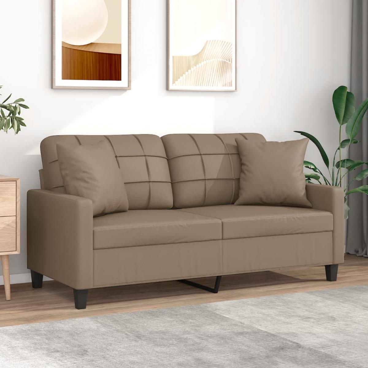 Sofá de 2 plazas con cojines cuero sintético capuchino 140 cm