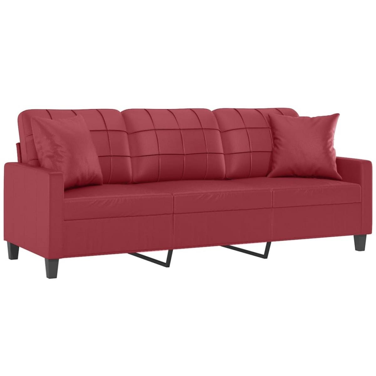 Sofá de 3 plazas con cojines cuero sintético rojo tinto 180 cm