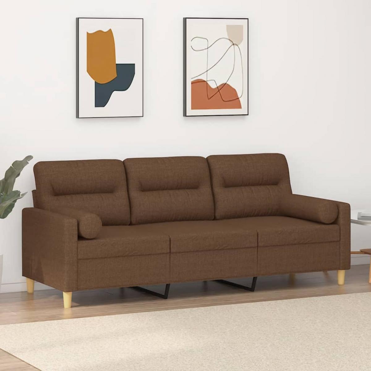 Sofá de 3 plazas con cojines tela marrón 180 cm