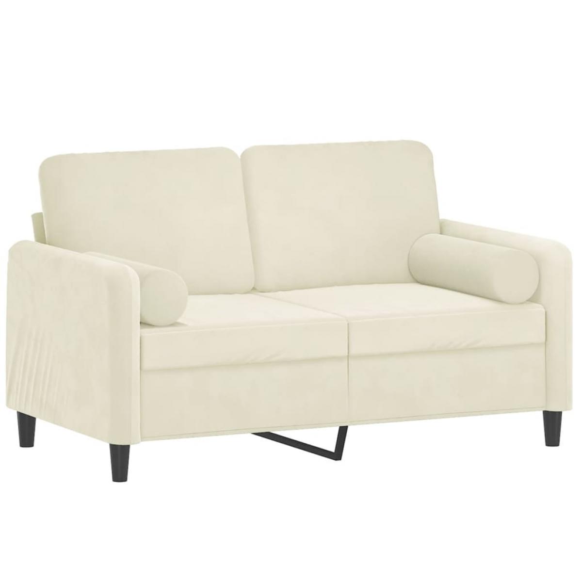 Sofá de 2 plazas con cojines terciopelo color crema 120 cm