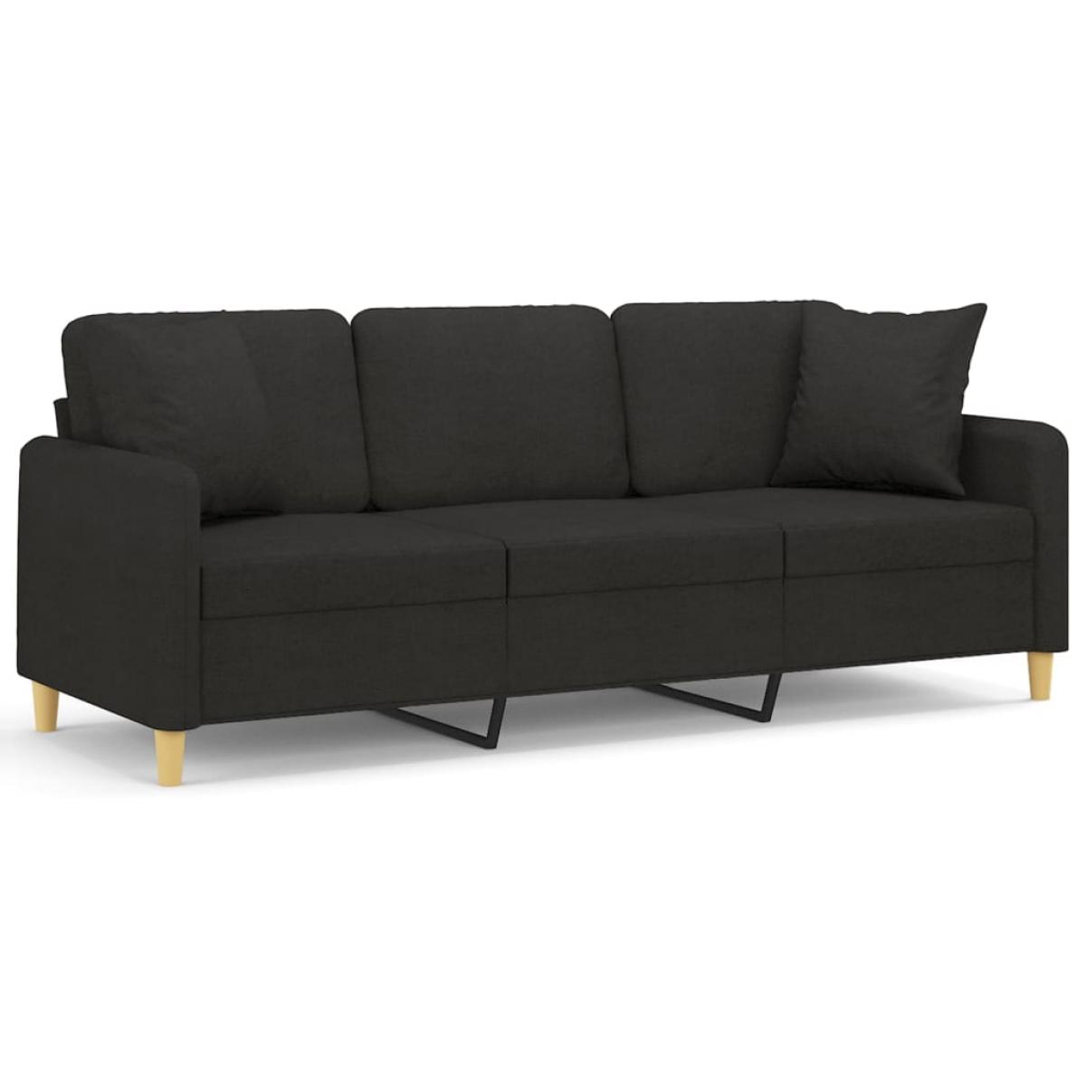 Sofá de 3 plazas con cojines tela negro 180 cm
