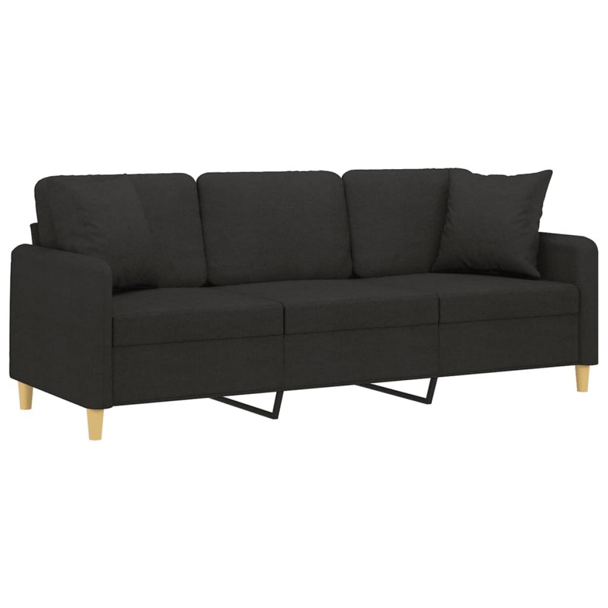 Sofá de 3 plazas con cojines tela negro 180 cm