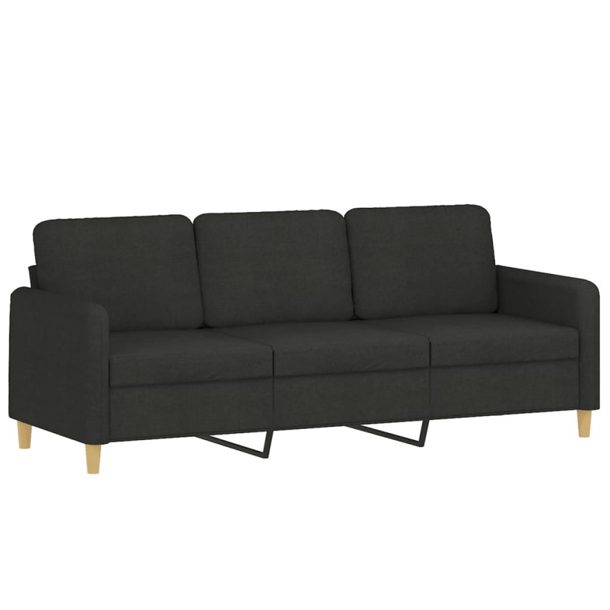 Sofá de 3 plazas con cojines tela negro 180 cm