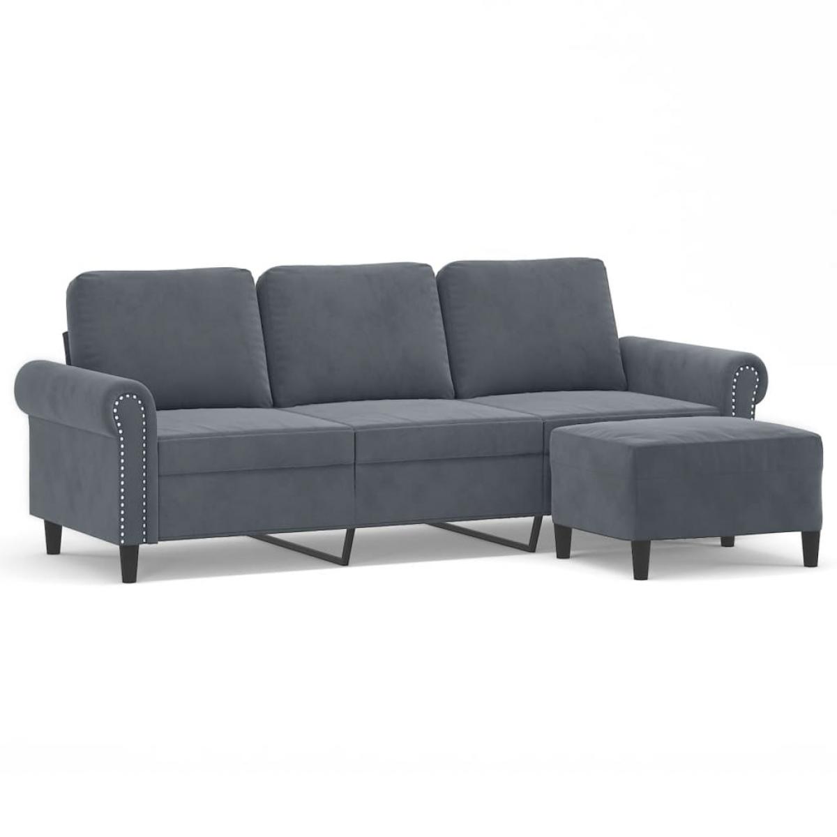 Sofá de 3 plazas con taburete de terciopelo gris oscuro 180 cm