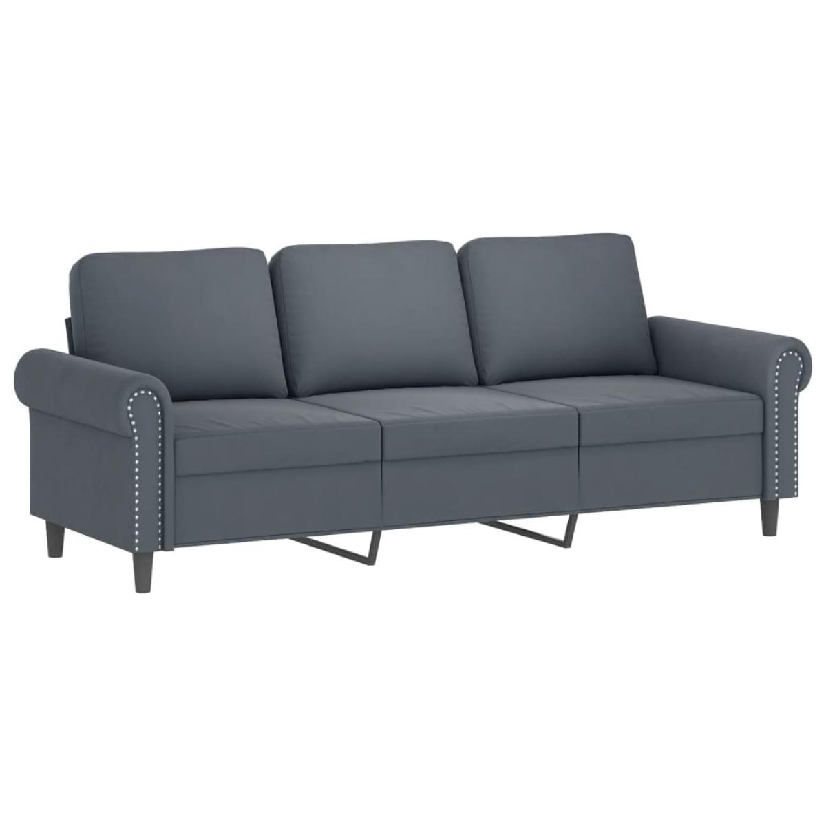 Sofá de 3 plazas con taburete de terciopelo gris oscuro 180 cm