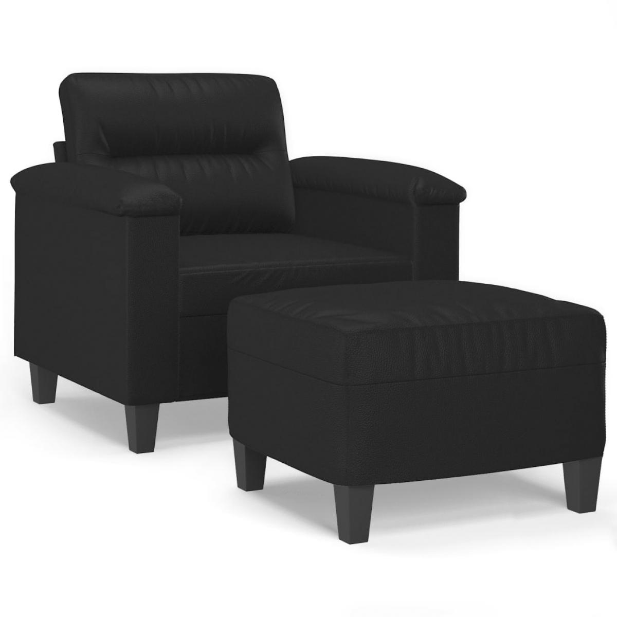 Sillón con taburete cuero sintético negro 60 cm