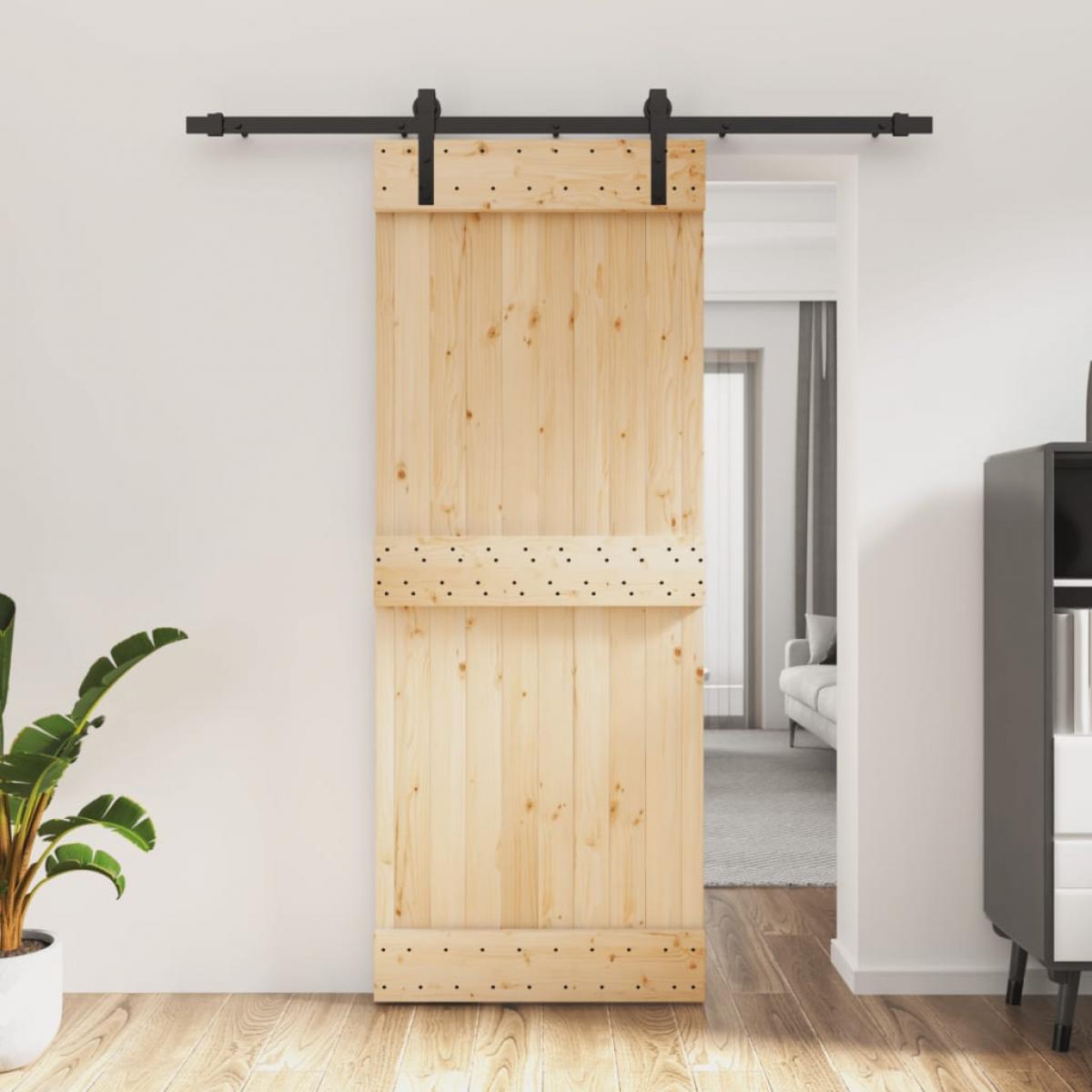 Puerta corredera con herrajes madera maciza de pino 80x210 cm