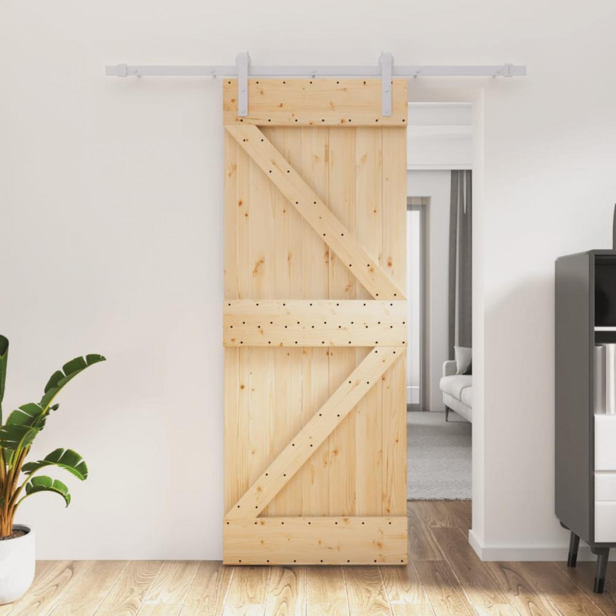 Puerta corredera con herrajes madera maciza de pino 80x210 cm
