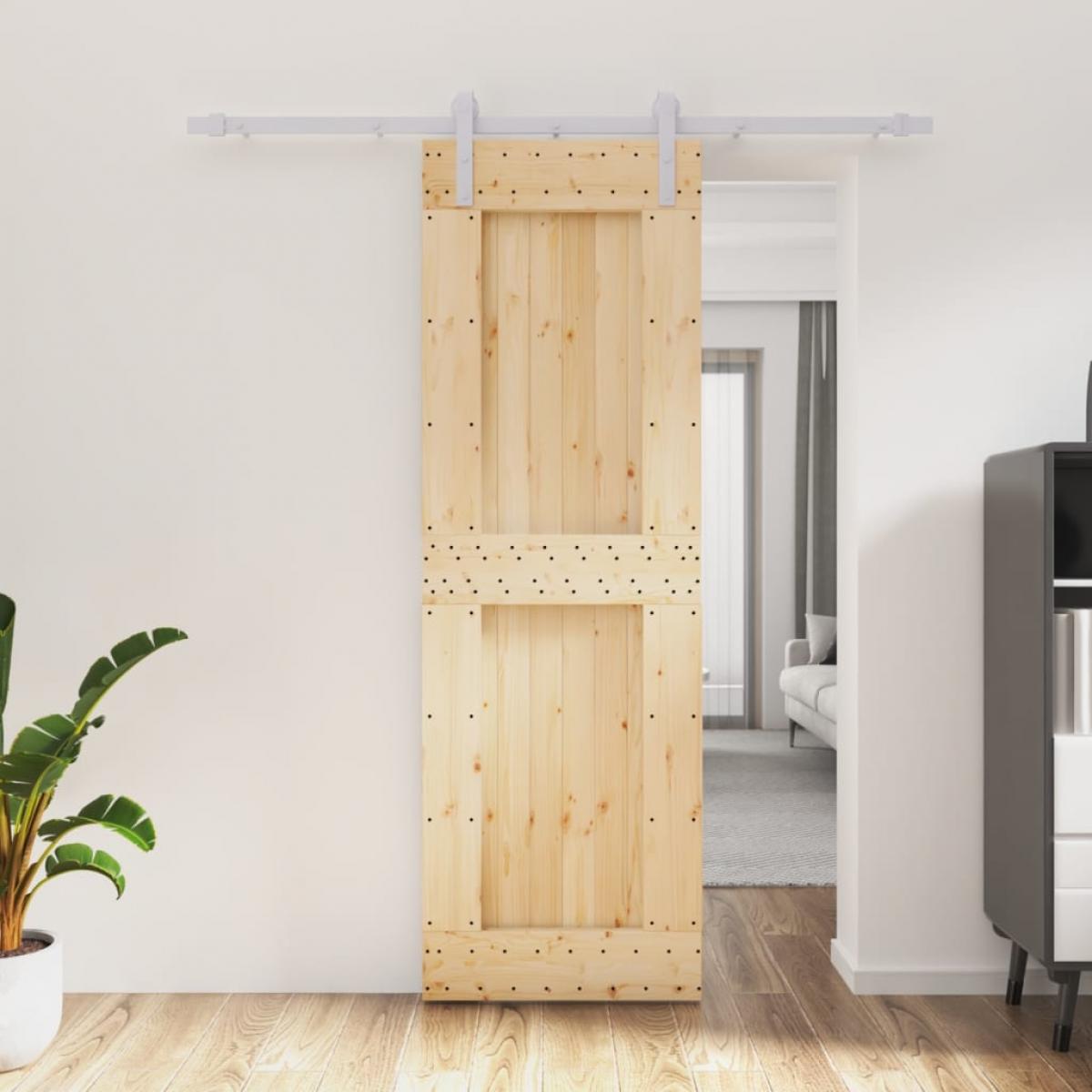 Puerta corredera con herrajes madera maciza de pino 70x210 cm