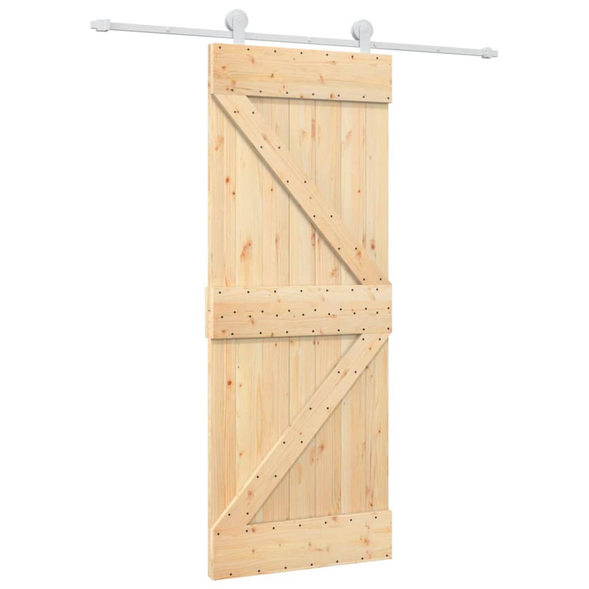 Puerta corredera con herrajes madera maciza de pino 80x210 cm