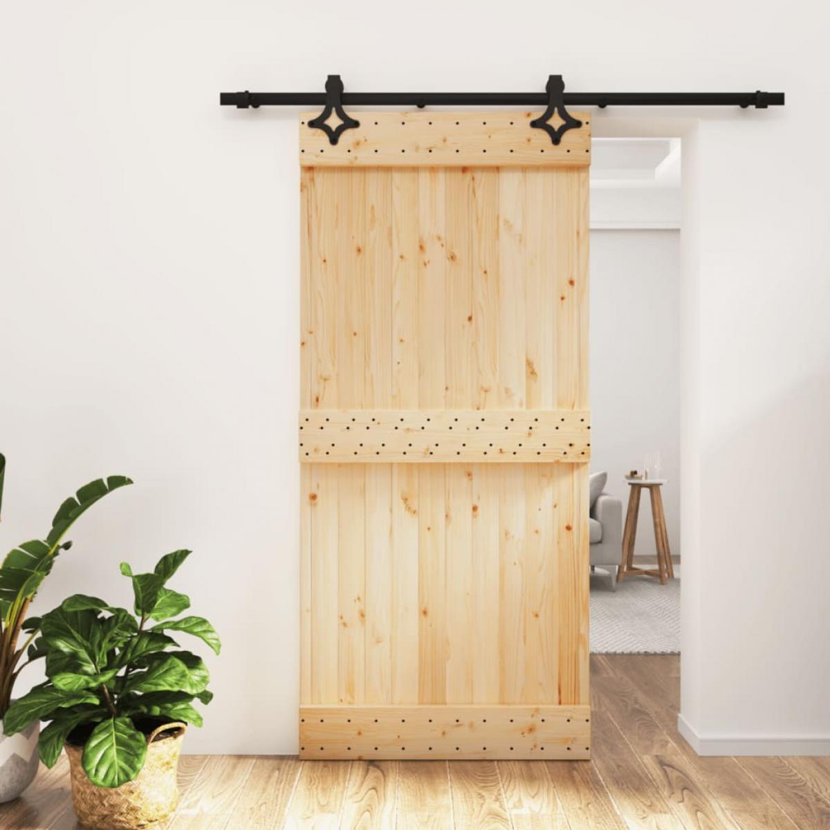 Puerta corredera con herrajes madera maciza de pino 95x210 cm