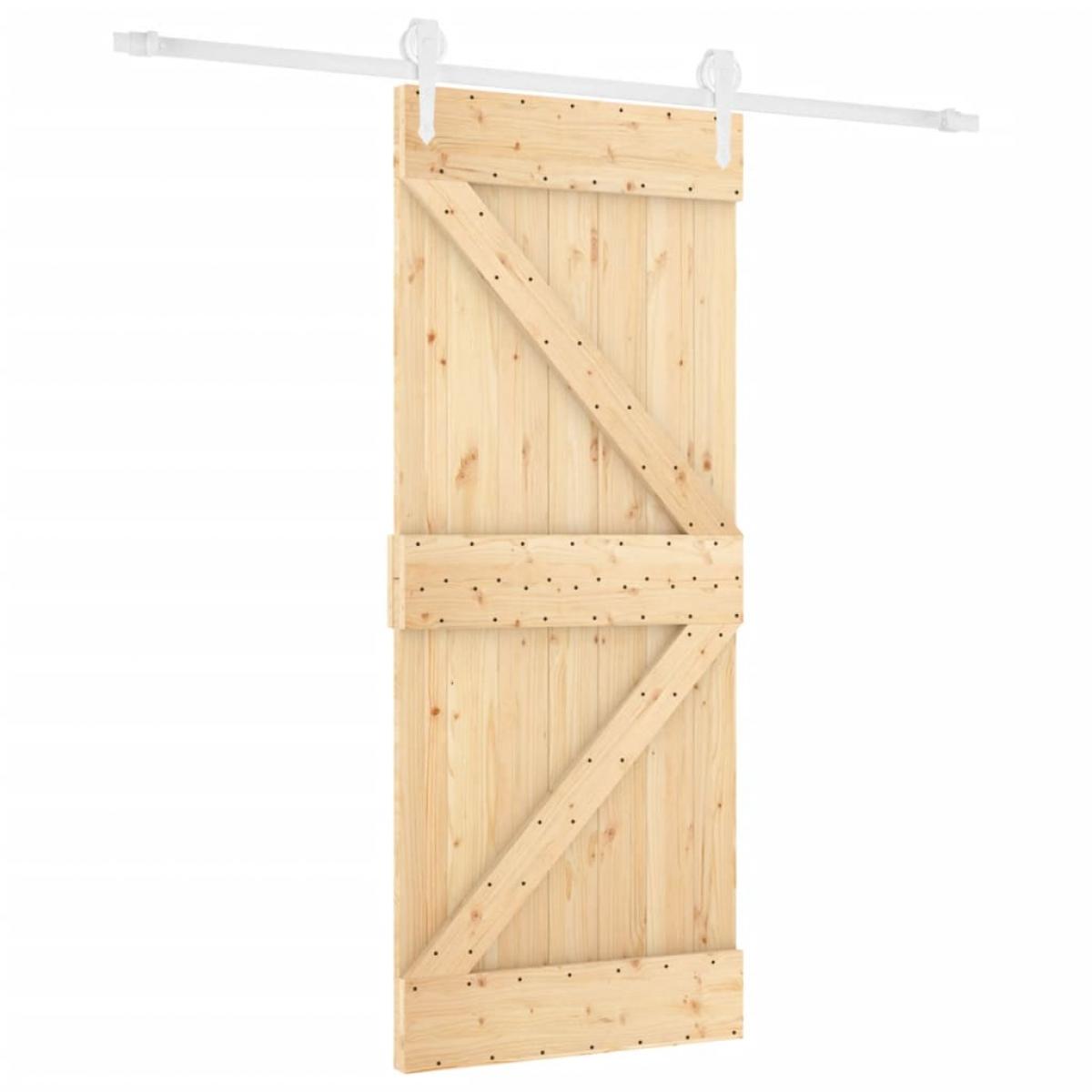 Puerta corredera con herrajes madera maciza de pino 80x210 cm