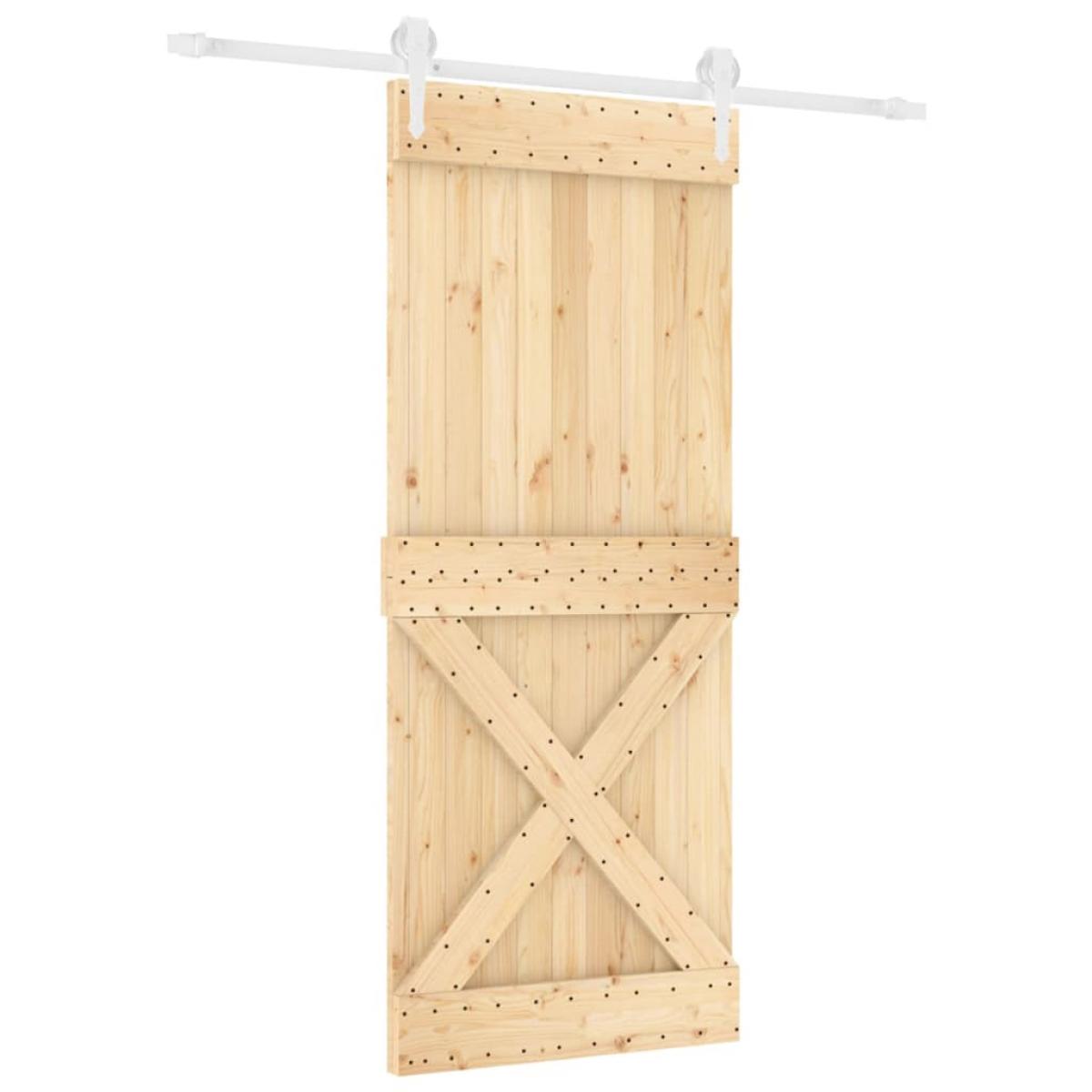 Puerta corredera con herrajes madera maciza de pino 90x210 cm