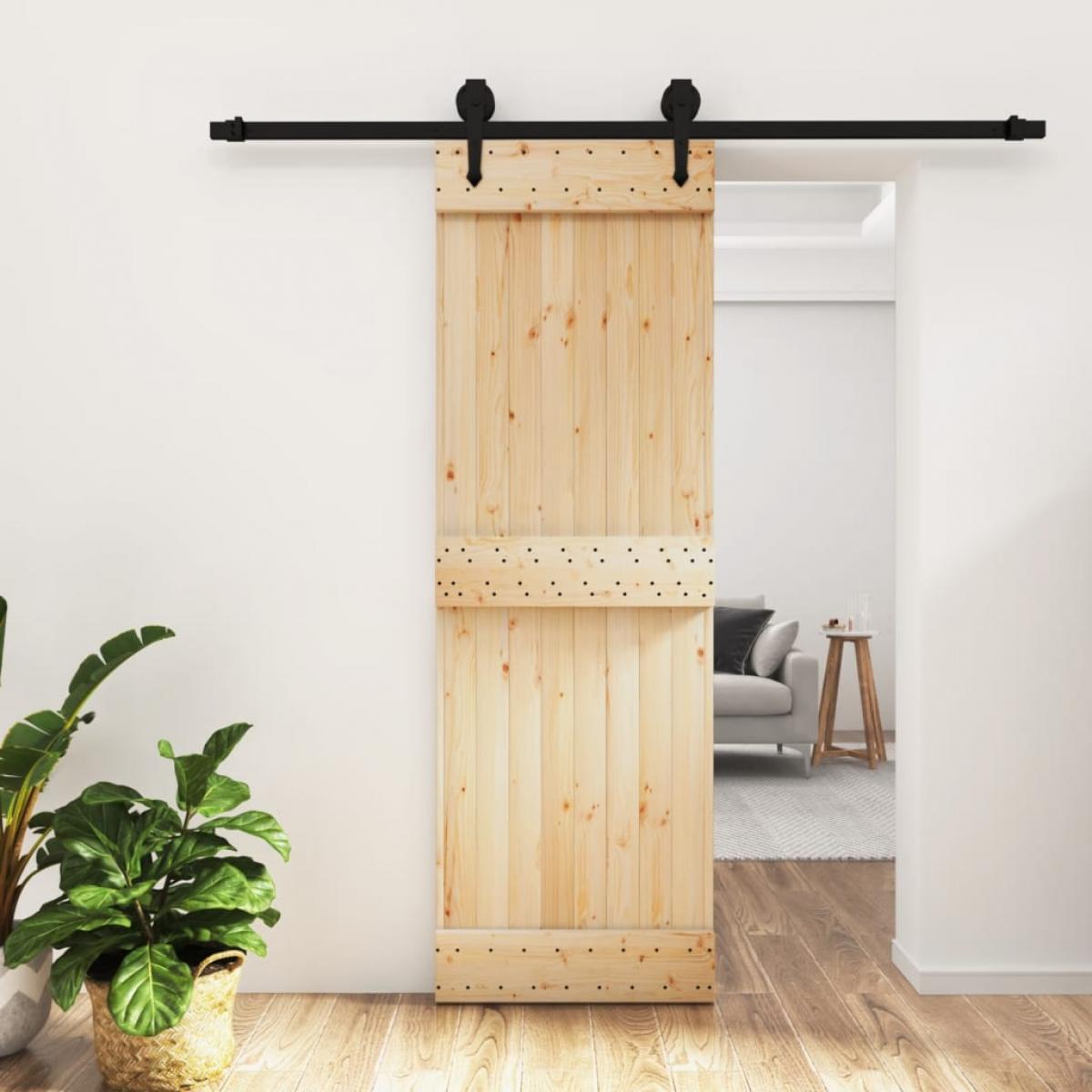 Puerta corredera con herrajes madera maciza de pino 70x210 cm