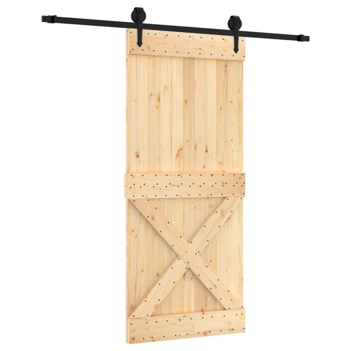 Puerta corredera con herrajes madera maciza de pino 90x210 cm