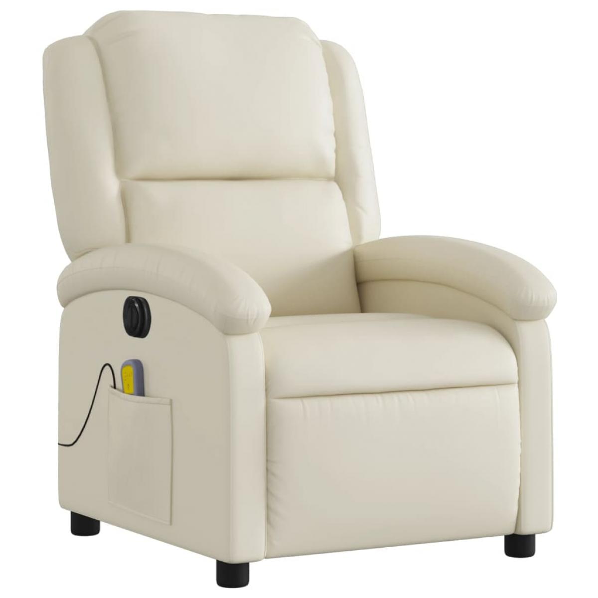 Sillón de masaje reclinable eléctrico cuero sintético crema