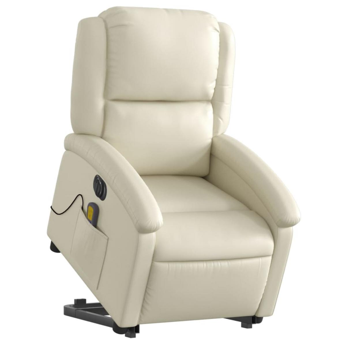 Sillón de masaje elevable eléctrico cuero sintético crema
