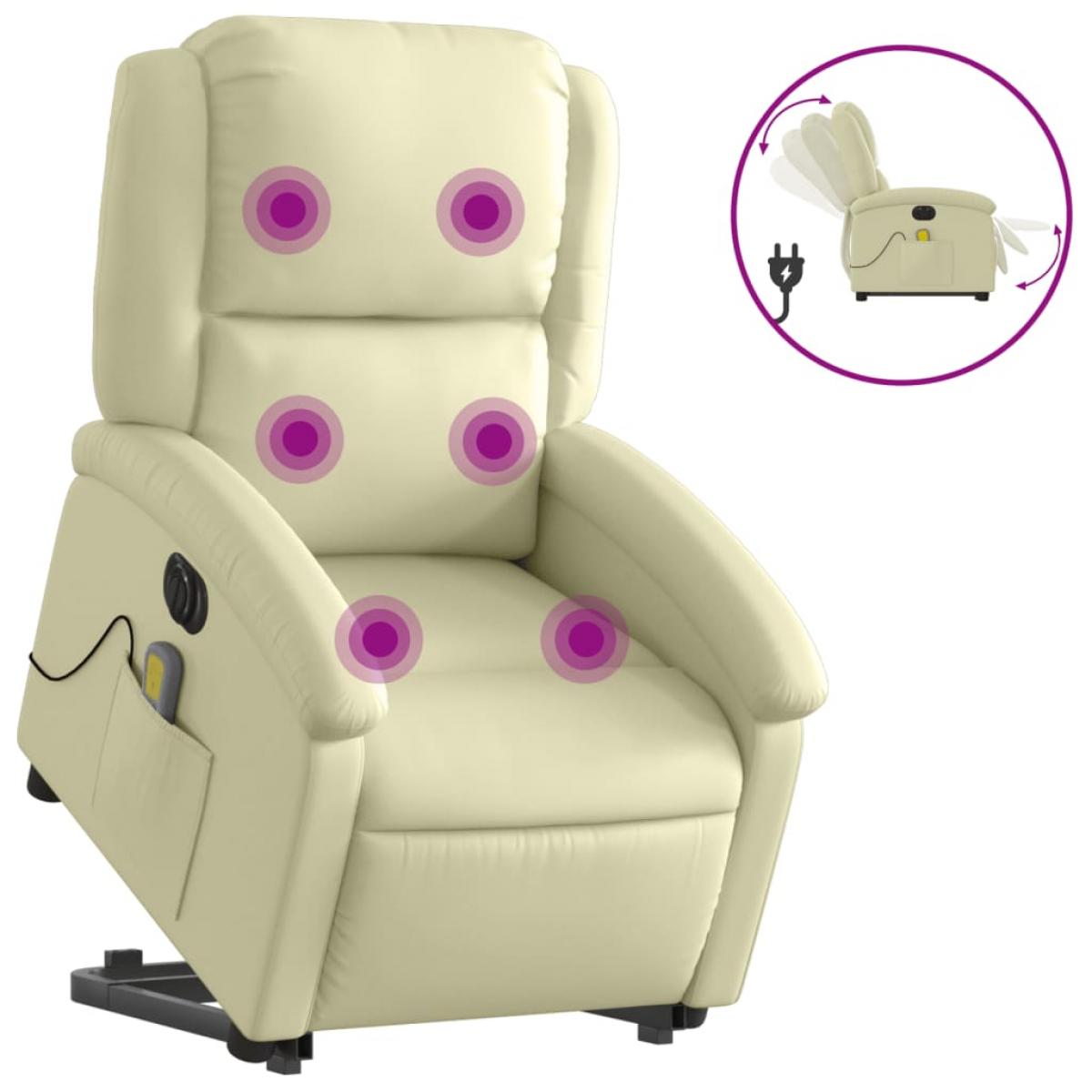Sillón reclinable masaje eléctrico de pie cuero auténtico crema