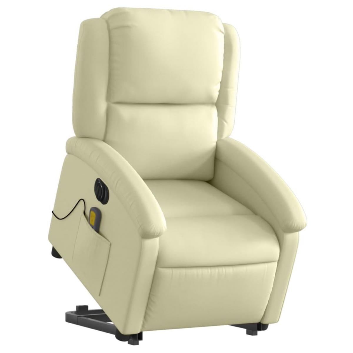 Sillón reclinable masaje eléctrico de pie cuero auténtico crema