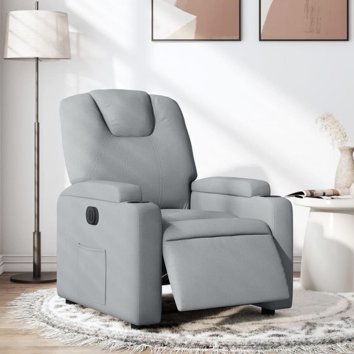 Sillón reclinable eléctrico tela gris claro