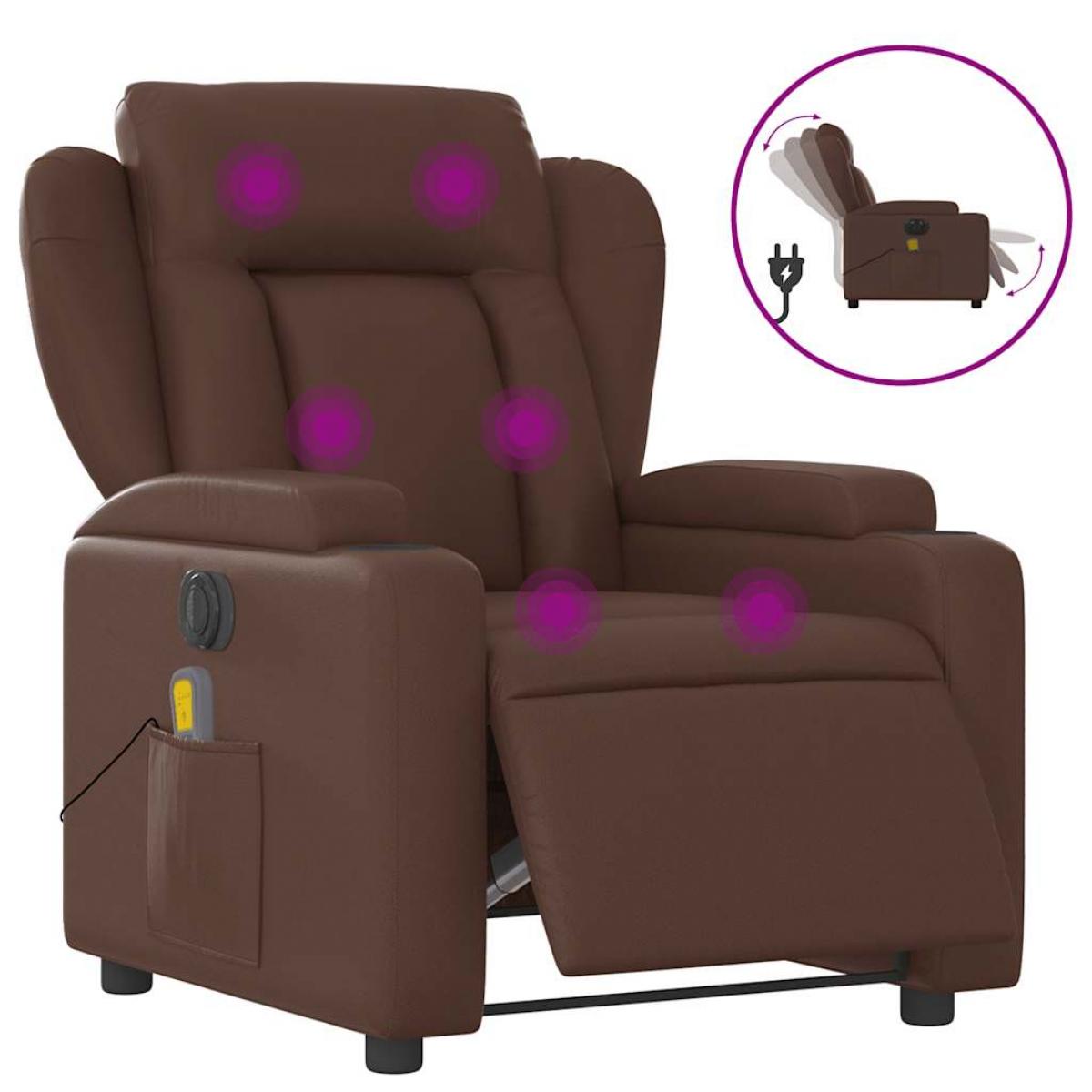 Sillón de masaje reclinable eléctrico cuero sintético marrón