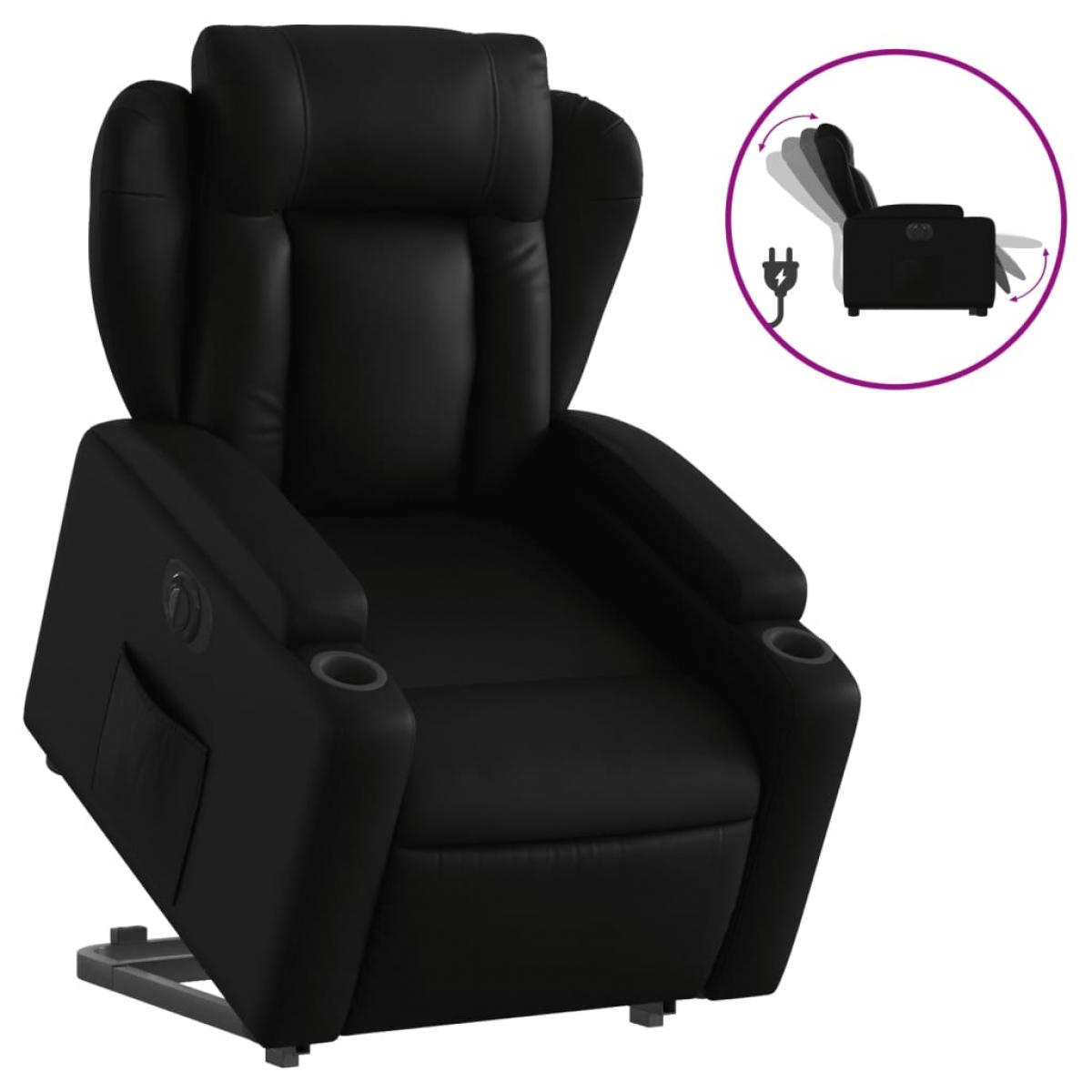 Sillón reclinable y elevable eléctrico cuero sintético negro