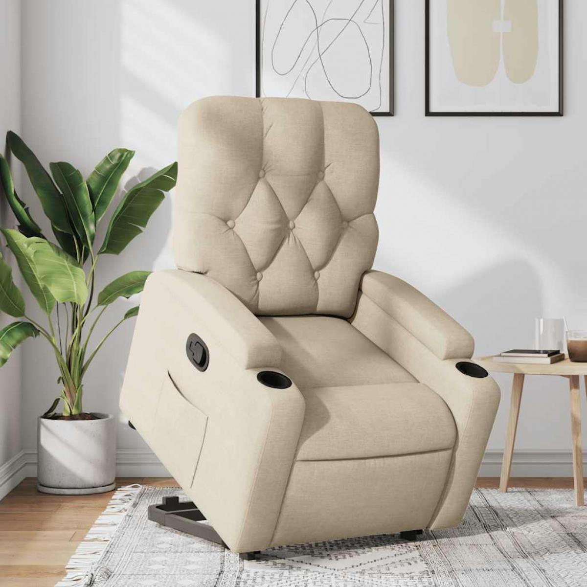 Sillón reclinable elevable de tela color crema